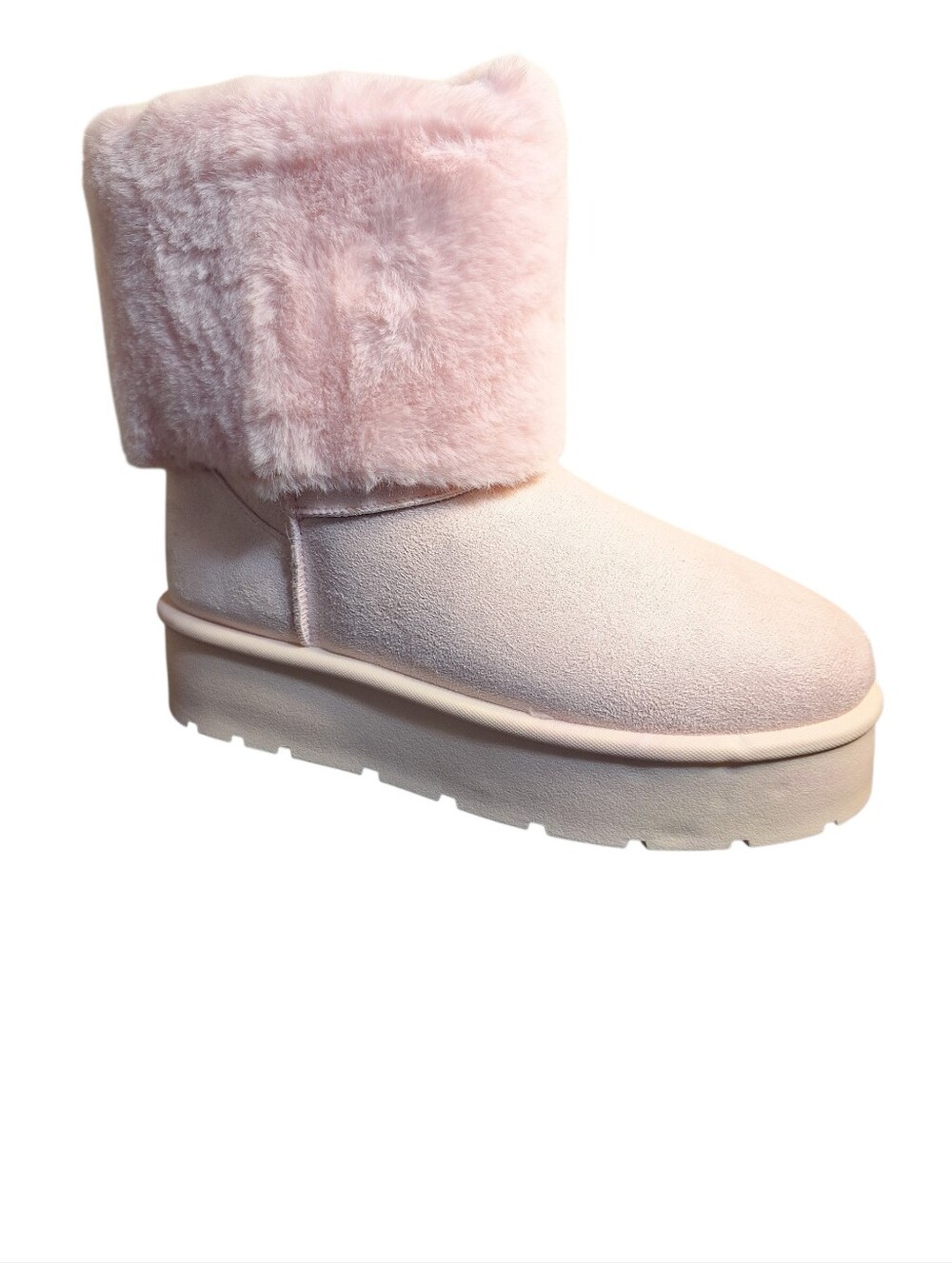 NIB Bamboo Light Pink Faux Suede & Faux Fur Platform Booties